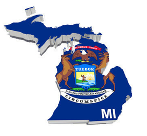 Karta och flagga över Michigan i USA