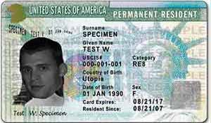 Ungefärligt utseende på ett Green Card i USA