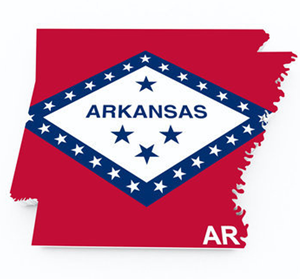 Karta och flagga över Arkansas i USA