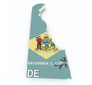 Karta och flagga över Delaware i USA
