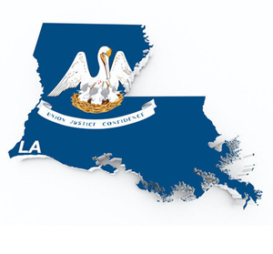 Karta och flagga över Louisiana i USA