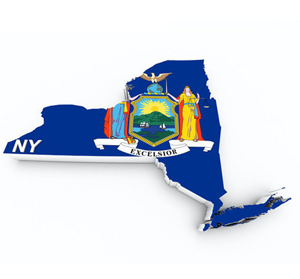 Karta och flagga över New York i USA