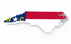 Karta och flagga över North Carolina i USA