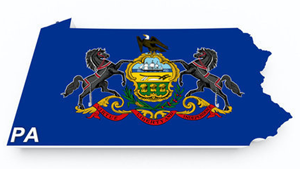 Karta och flagga över Pennsylvania i USA