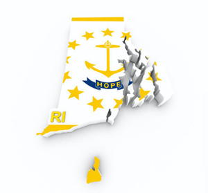 Karta och flagga över Rhode Island i USA