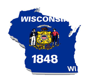 Karta och flagga över Wisconsin i USA